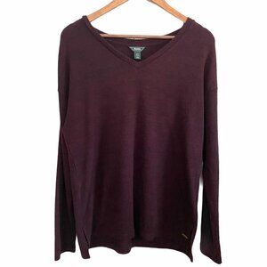 Roots Canada Heathered Purple Long Sleeve VNeck Side Slit Sweater Size Small